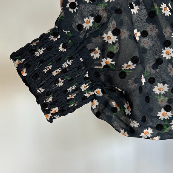 TOPSHOP navy sheer blouse with daisies and velvet polka dots size 8 - Picture 8 of 9